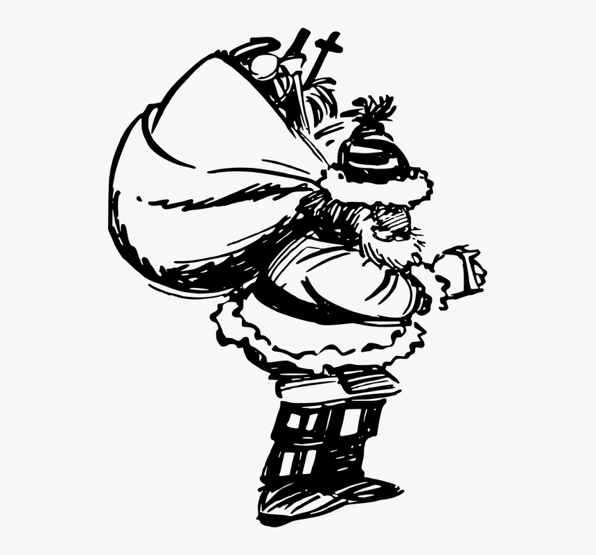 Bag, Christmas, Comic Characters, Presents, Santa, - Santa Sketch Png, Transparent Png