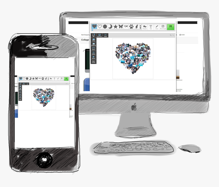 Collage Heart On Sketch High - Desktop Computer, HD Png Download