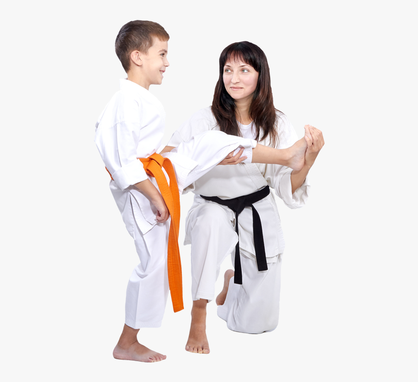 Instructor Teaching Boy How To Kick - Karate, HD Png Download