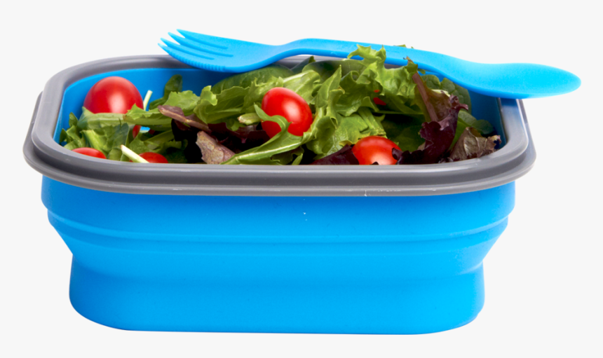 Blue Small Collapsible Lunch Box With Spork Filled - Silicone Foldable Lunch Box, HD Png Download