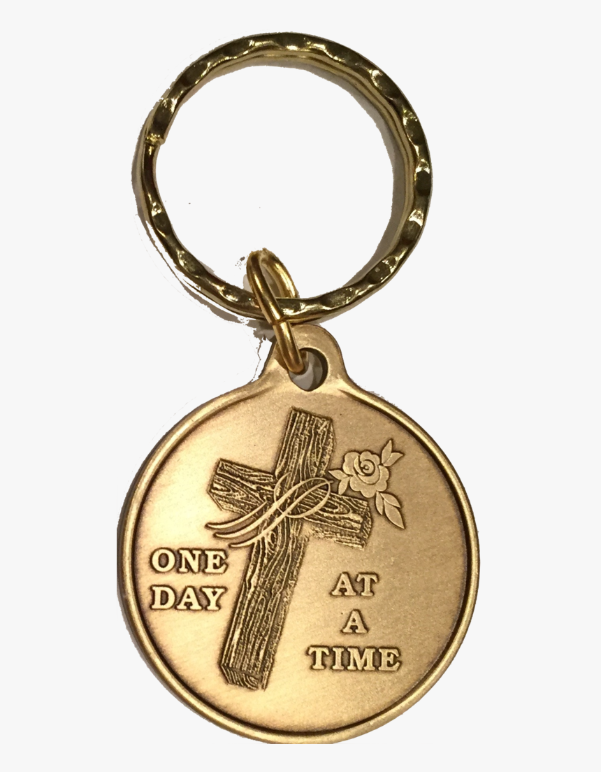 Wood Cross With Rose One Day At A Time Keychain Aa - Keychain, HD Png Download