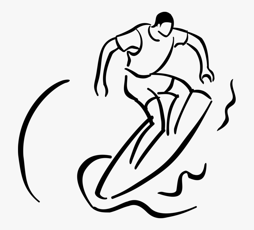 Vector Illustration Of Surfer Rides Surfboard While Black White Line Art Surfing Hd Png Download Transparent Png Image Pngitem