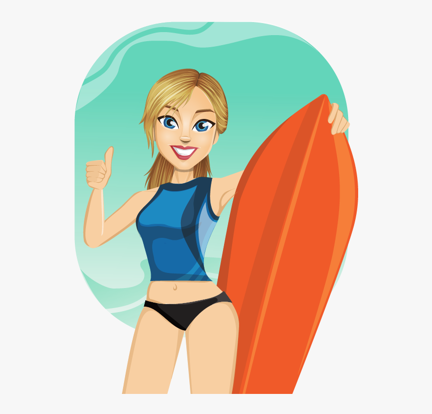 Surfer Girl Clipart - Girl Surfer Clip Art, HD Png Download