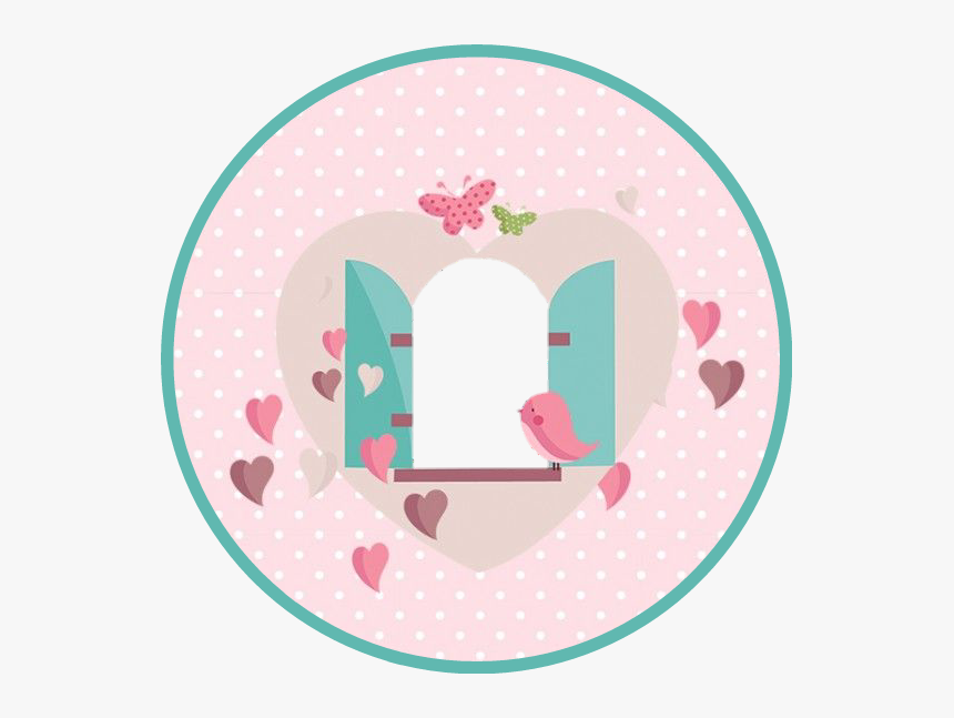 #birds #circle #round #cute #window #teal #pink #tag - Frame Jardim Encantado Png, Transparent Png