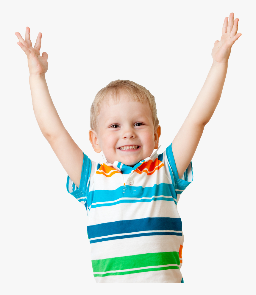 A Cheerful Young Boy In A Striped Shirt With His Hands - Child Stock Photo Png, Transparent Png