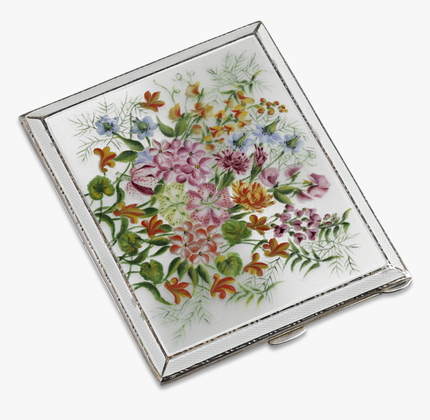English Silver And Floral Enamel Cigarette Case - Artificial Flower, HD Png Download