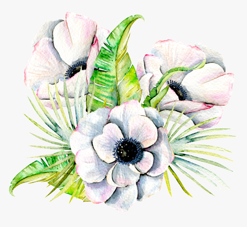 Hand Painted Three Elegant Flowers Png Transparent - Bouquet, Png Download