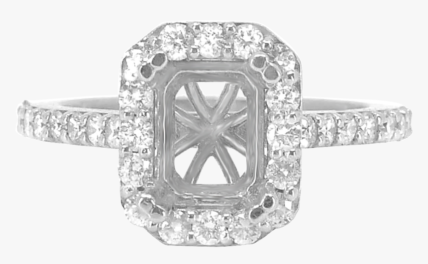 14k White Gold Emerald Cut Halo Diamond Engagement - Pre-engagement Ring, HD Png Download