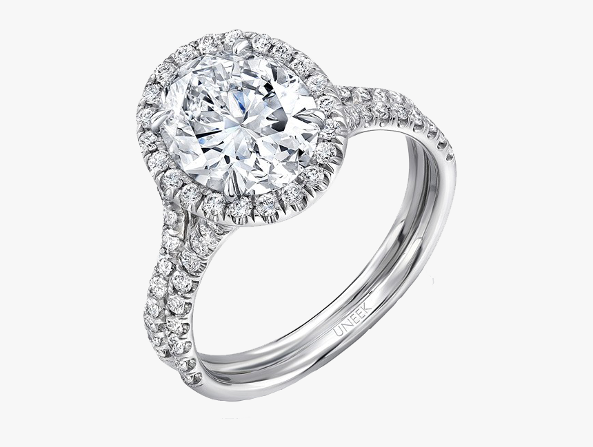 Uneek Oval Diamond Halo Engagement Ring With Pave Double, HD Png Download