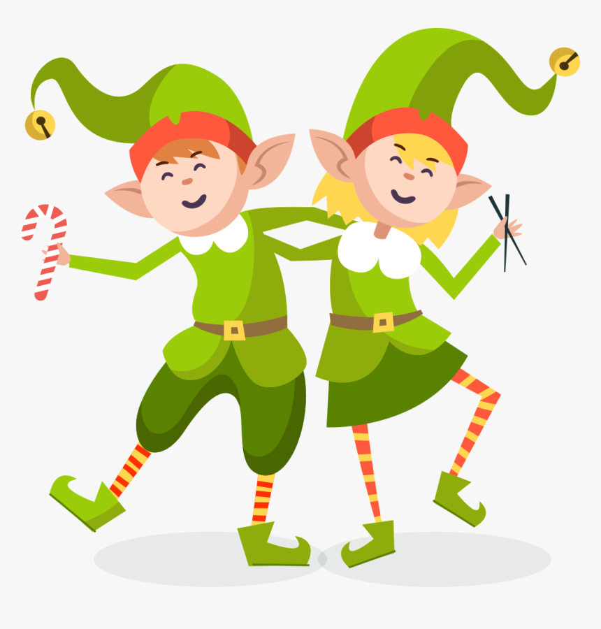 Two Christmas Elves Holding Each Other S Shoulders - Two Elves Clipart, HD Png Download