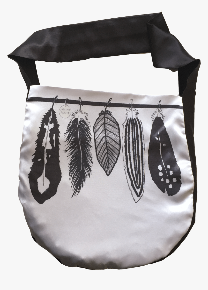 Janine Poole Designs White Feathers On Satin Bag, HD Png Download