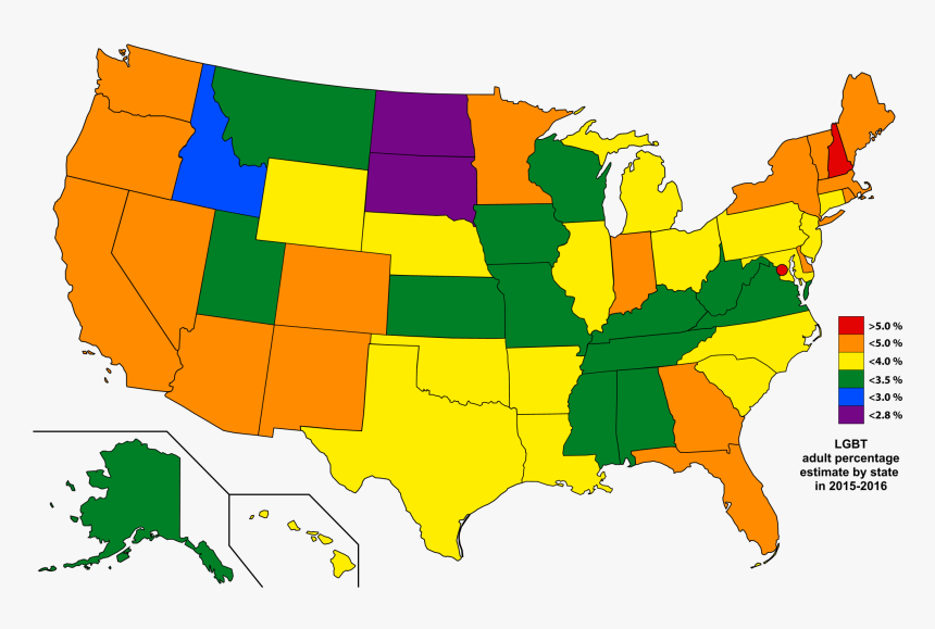 Lgbt Adult Percentage By State In 2015-2016 - Non Hispanic White Map, HD Png Download