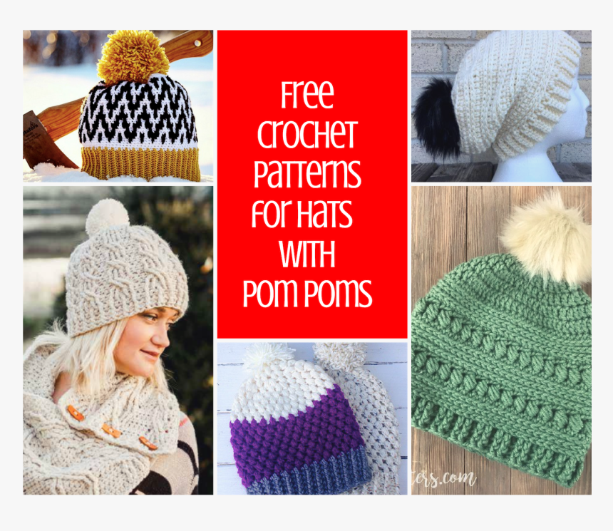 Pom Pom Crochet Hat Pattern Free, HD Png Download