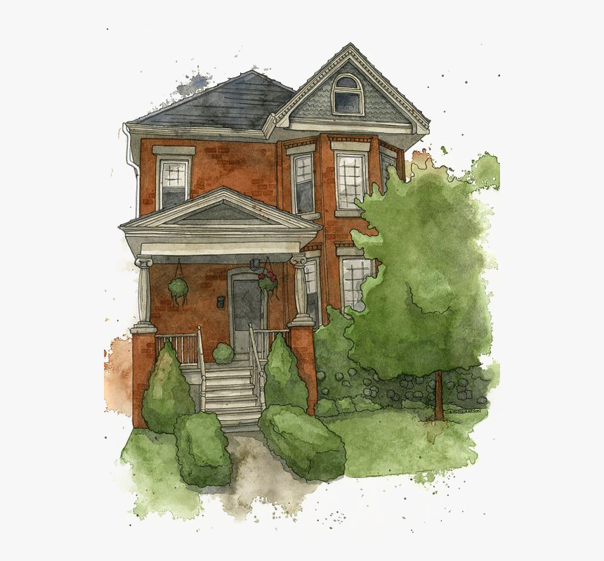 Watercolor House Painting Gratis Icon Free Clipart - Watercolor House Sketch, HD Png Download