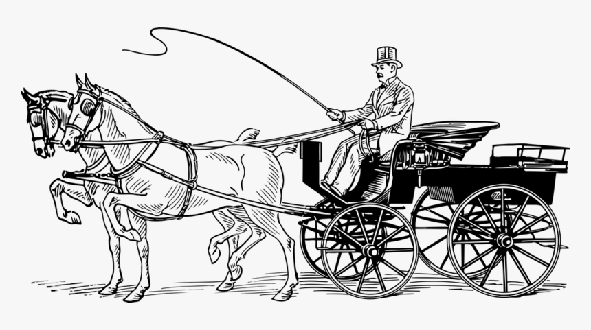 Horse Cart Black And White, HD Png Download