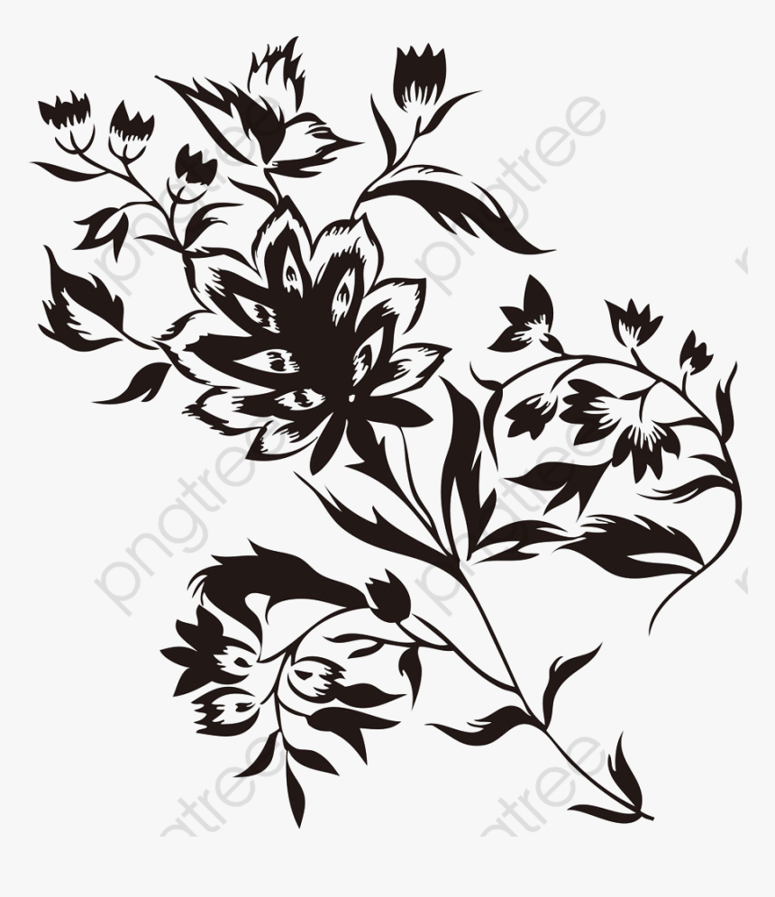 Black Floral Sketch Vine - Silhouette, HD Png Download