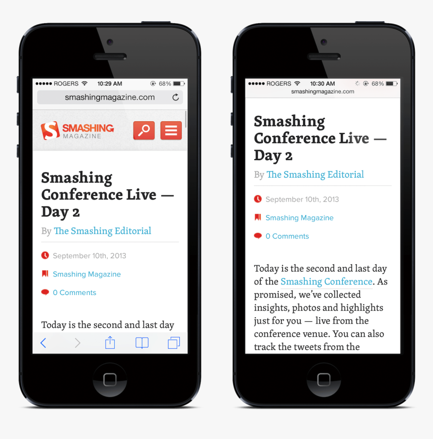 Note The Missing Address Bar In The Right Image - Iphone Safari Navigation Bar, HD Png Download