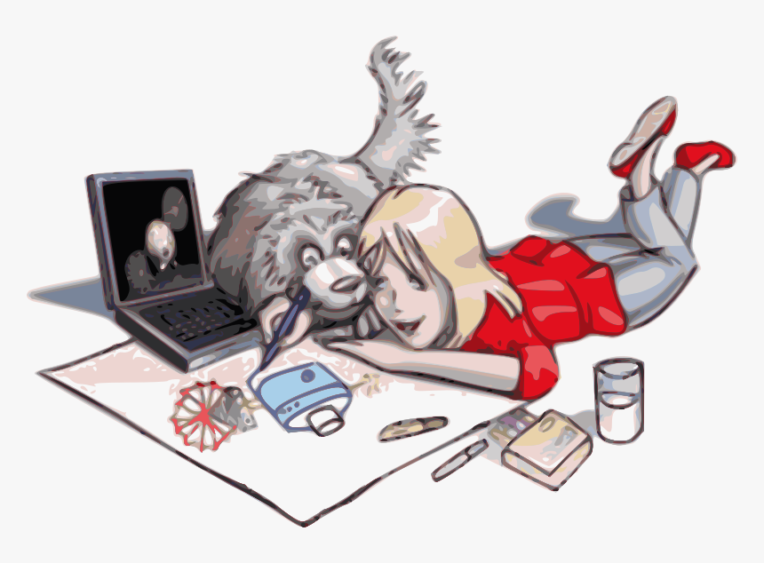 Girl Drawing With A Dog - Girl Drawing A Dog, HD Png Download