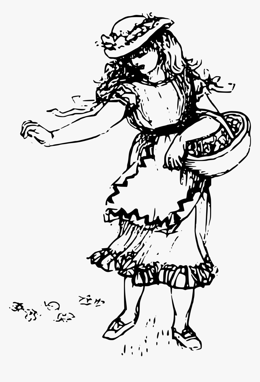 Girl With Basket Clip Arts - Girl With Basket Drawing, HD Png Download