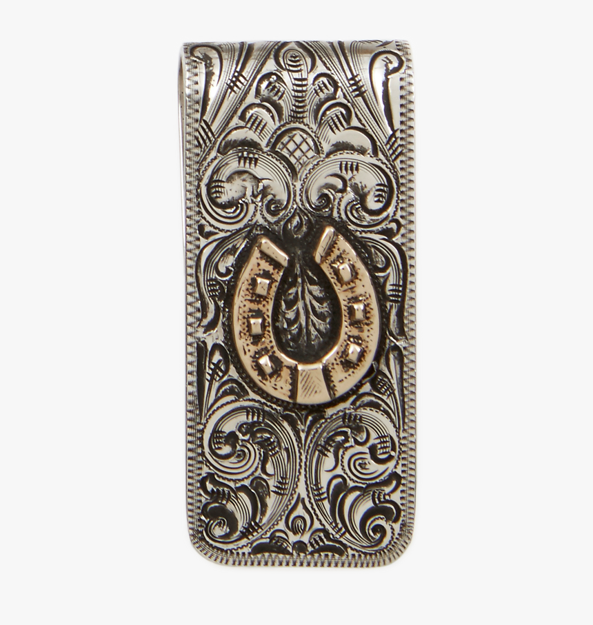 Sterling Silver Large Money Clip With 14 K Gold Horseshoe - Carving, HD Png Download