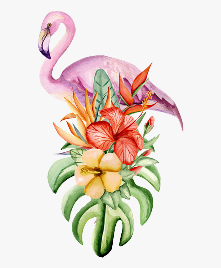 Drawing Of Flamingo With Flowers Clipart , Png Download - Flamingo And Flowers Png, Transparent Png