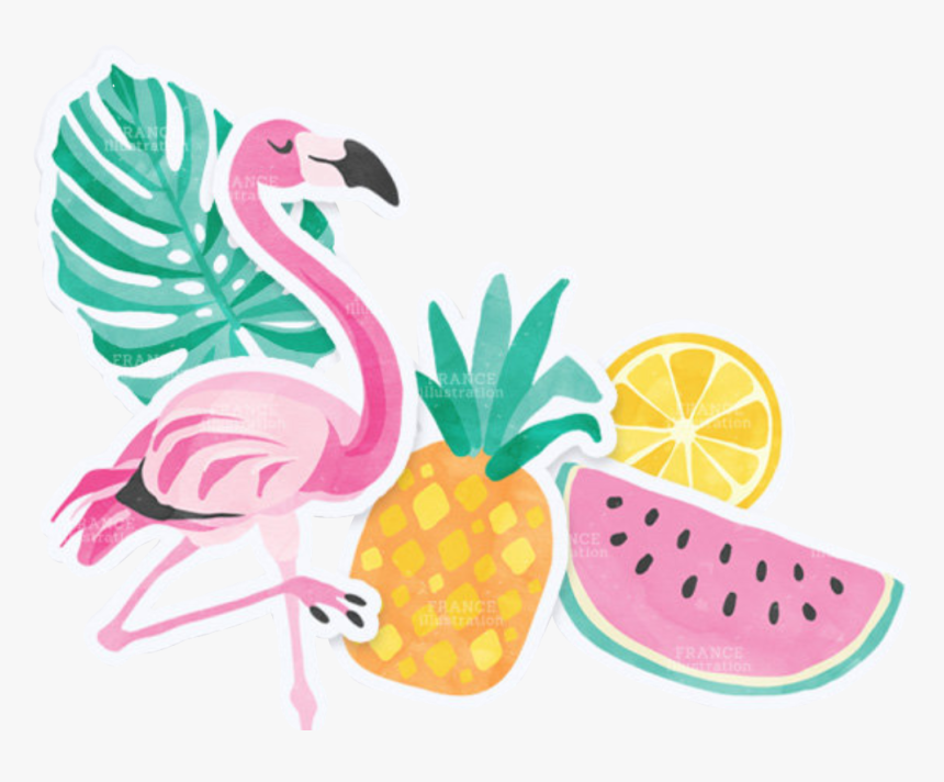 #summer #flamingo #pineapple #glasses #sandals #colorful - Flamingo With Pineapple Clipart, HD Png Download