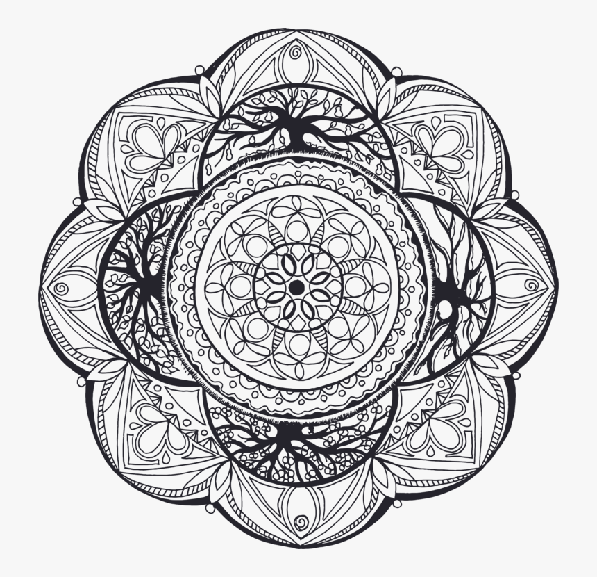 Line Art,flower,symmetry - Hand Drawn Mandala Png, Transparent Png