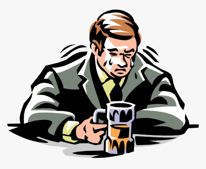 Vector Illustration Of Dejected Crestfallen Businessman - Man Crying With Beer, HD Png Download