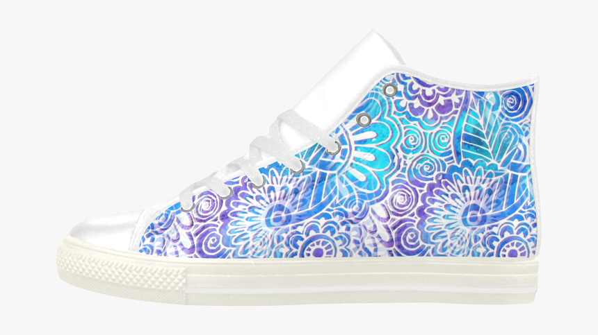 Flower Doodle On Blue Watercolor Aquila High Top Microfiber - Paisley, HD Png Download