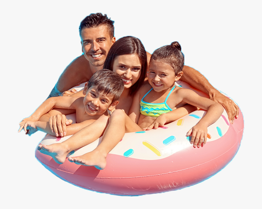 Happy Family With Inflatable Ring Relaxing In Swimming, HD Png Download