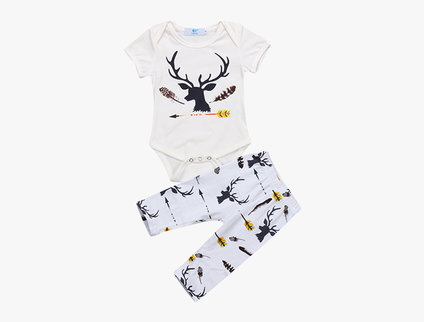 Baby Deer & Feathers Bodysuit Set - Crab, HD Png Download