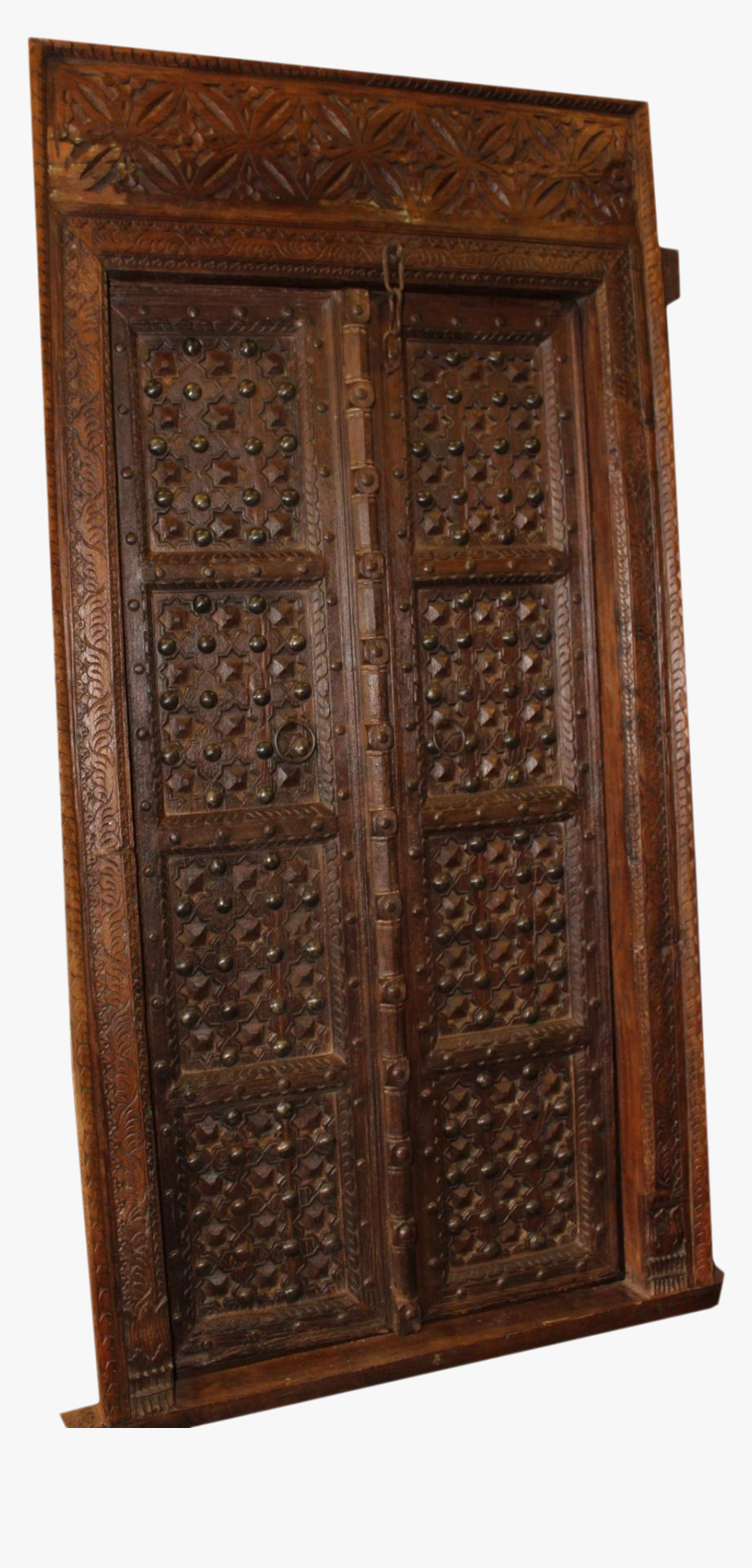 Antique Indian Carved Wooden Door With Metal Fittings - Indian Carved Wood Doors, HD Png Download