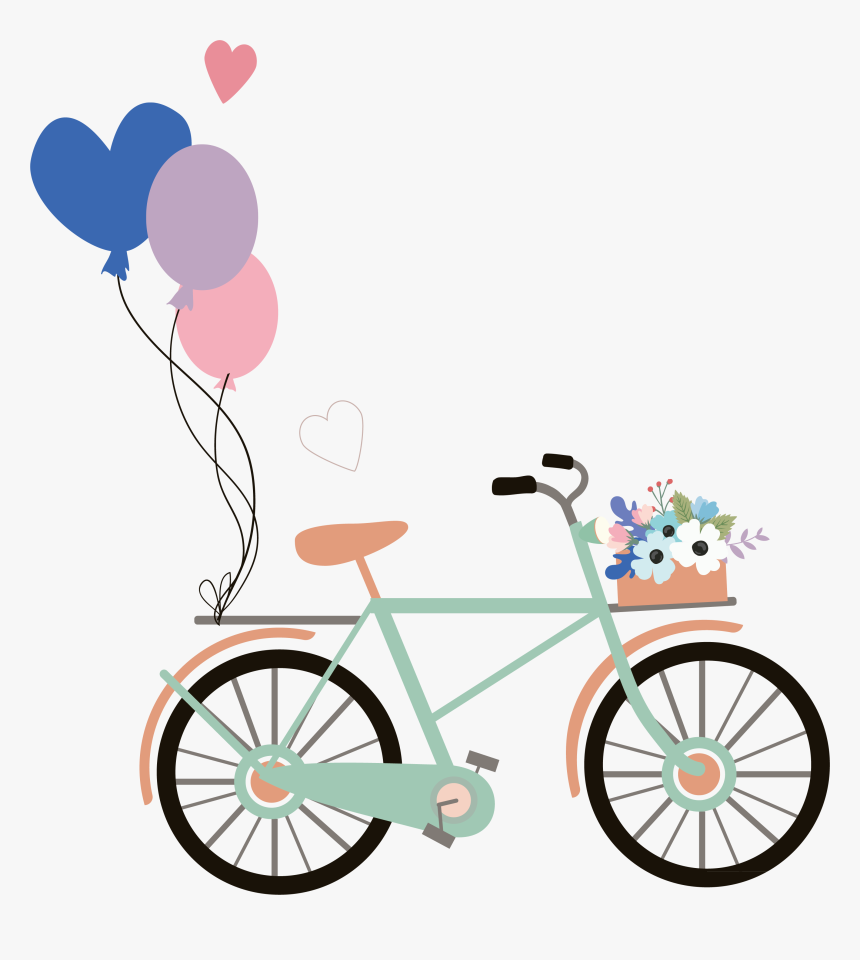 Bicycle Vector Wedding - Bicycle With Balloon Png, Transparent Png