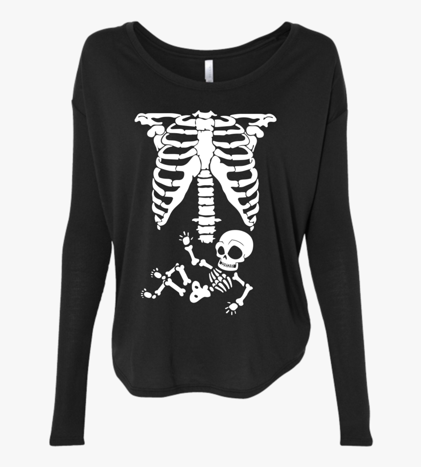 Muggies Women S Halooween Costume Funny Skeleton Rib - Bella Canvas Women's Flowy Long-sleeve T-shirt With, HD Png Download