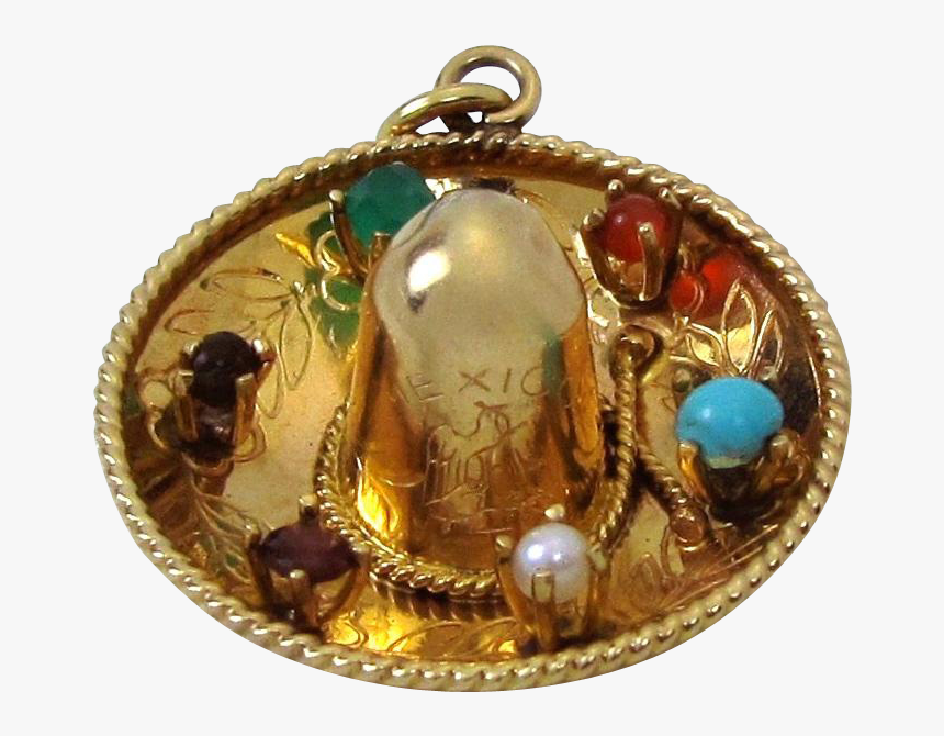Large Vintage 14k Gold 3d Jeweled Mexican Sombrero - Locket, HD Png Download