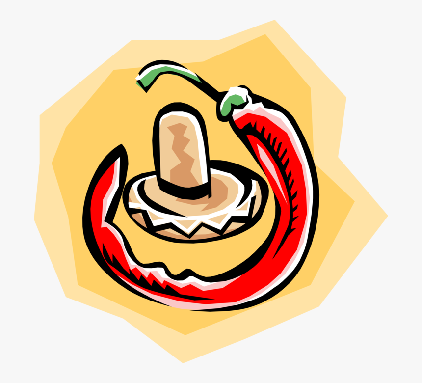 Vector Illustration Of Mexican Sombrero With Hot Chili - Illustration, HD Png Download