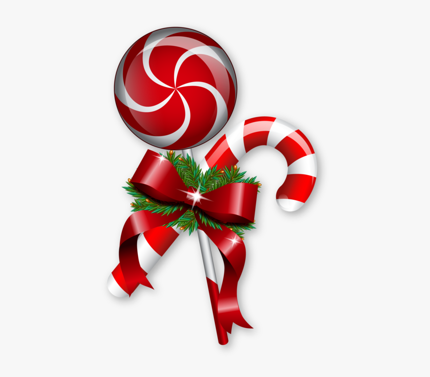 Christmas Lollipop And Sugar Cane With A Red Bow On - Christmas, HD Png Download