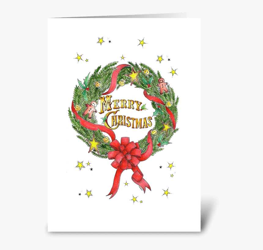 Old Fashioned Holiday Wreath Greeting Card - Illustration, HD Png Download