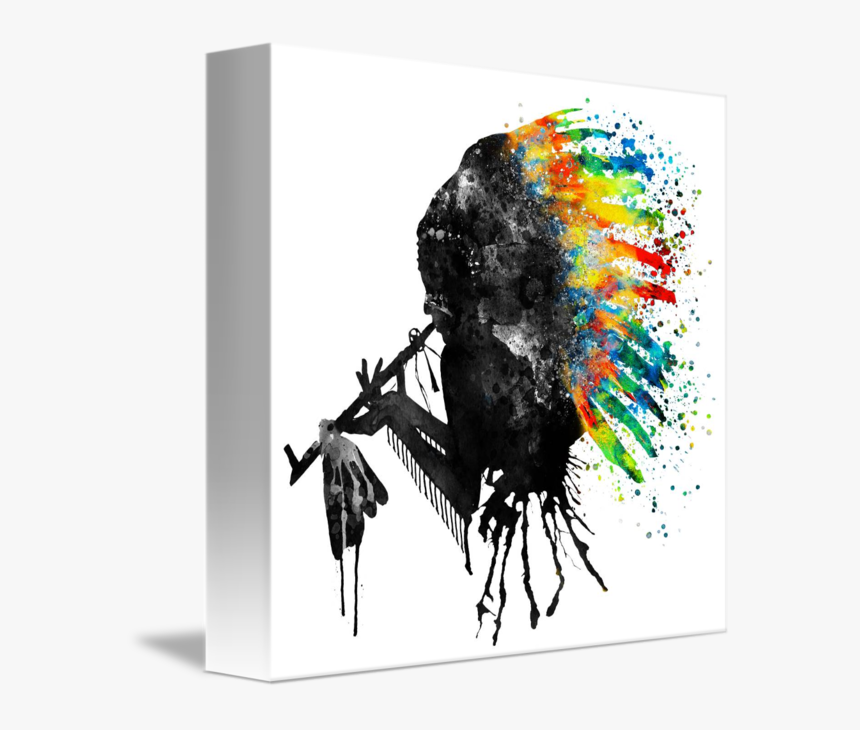 Indian Silhouette With Colorful Headdress - Indians Black And White Art, HD Png Download