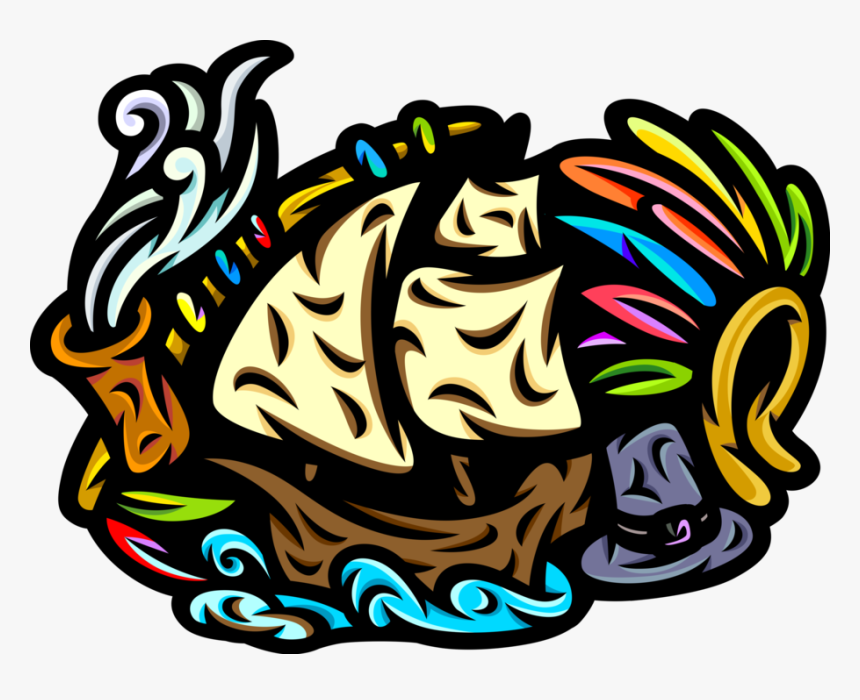 Vector Illustration Of Pioneer Pilgrim Sailing Vessel - Illustration, HD Png Download