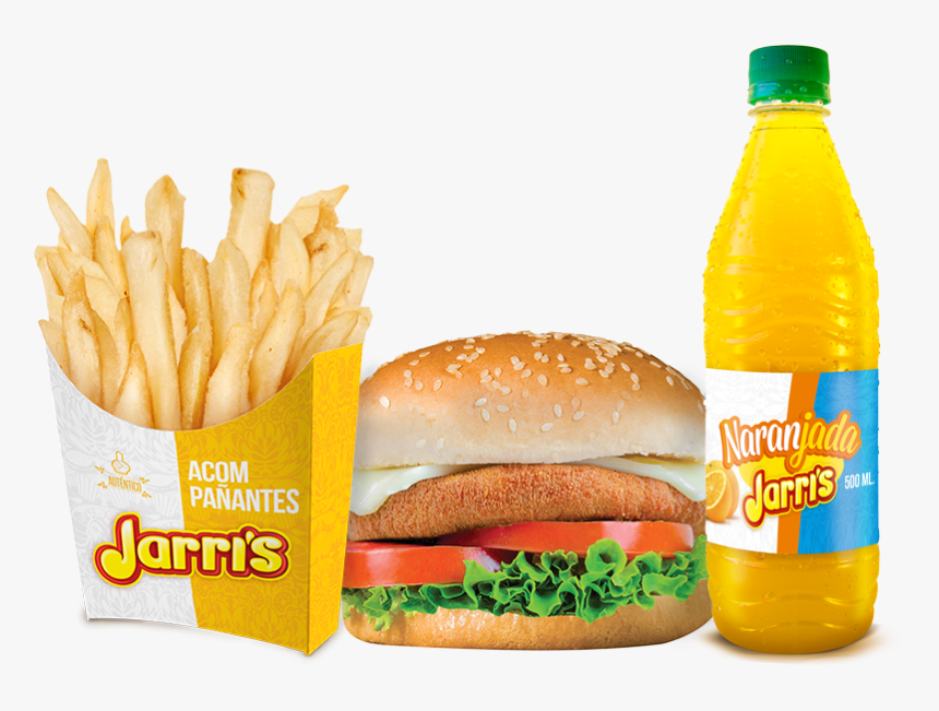Hamburguesa De Pollo Papas A La Francesa Bebida Jarris - Hamburguesa Con Pollo Broaster, HD Png Download