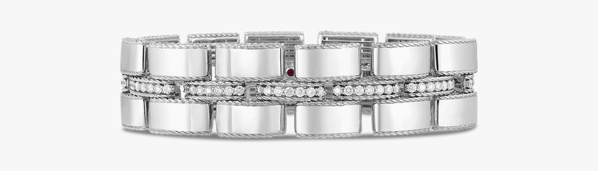Roberto Coin Wide Retro Link Bracelet With Diamond - Platinum, HD Png Download