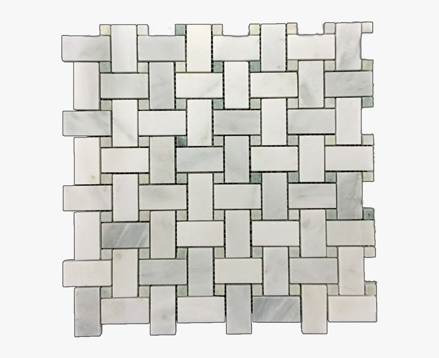 Pearl White Basketweave With Ming Green Dot Mosaic - Tile, HD Png Download
