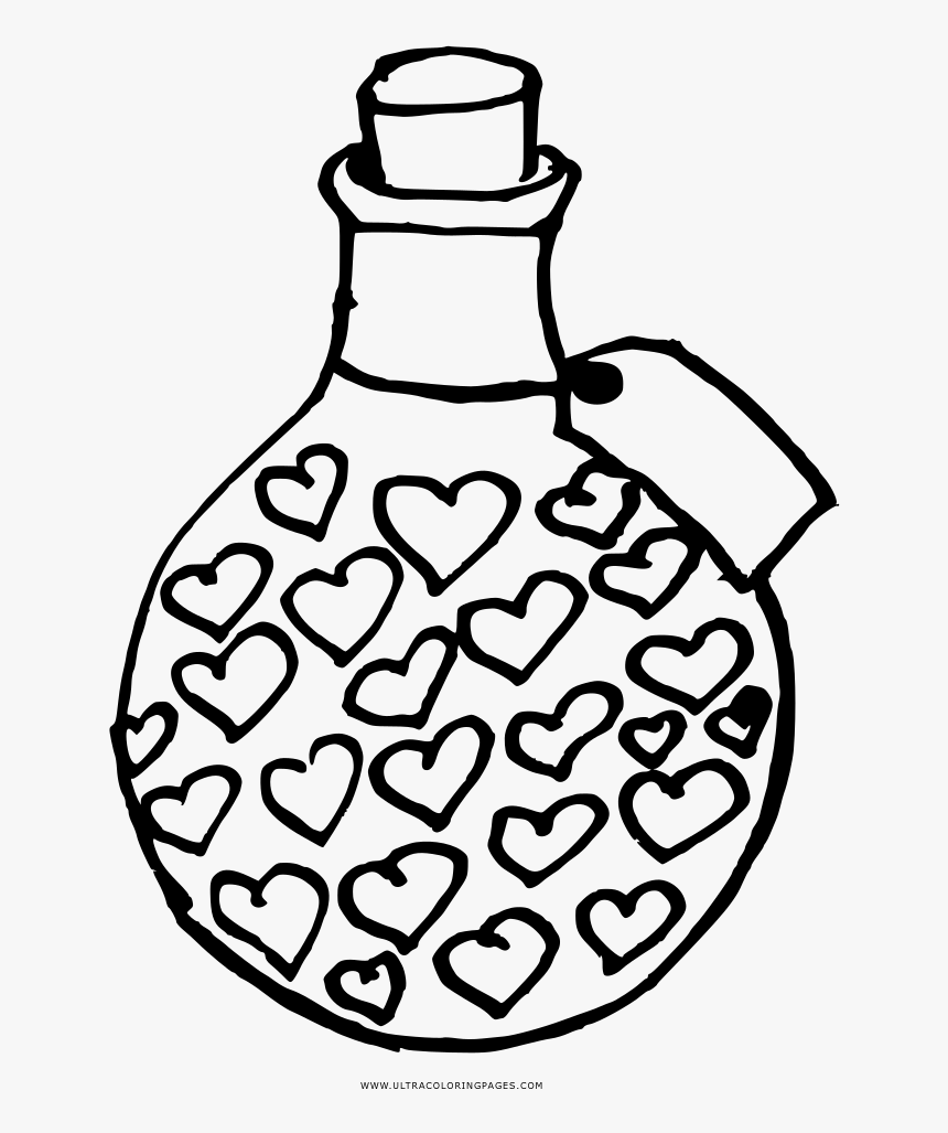 Love Potion Coloring Page - Free Colouring Potion Bottles, HD Png Download