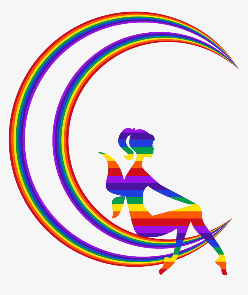 Crescent Outline Moon Vector Png Clipart , Png Download - Clipart Rainbow Crescent Moon, Transparent Png