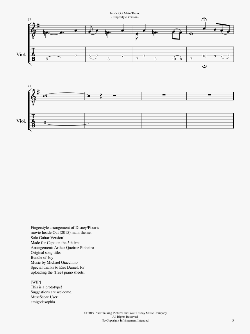 Inside Out Main Theme Sheet Music Composed By Arr - Sheet Music, HD Png Download
