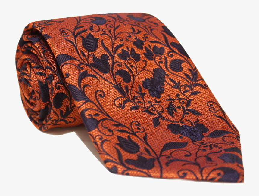 Orange Floral Extra Long Necktie , Png Download - Paisley, Transparent Png