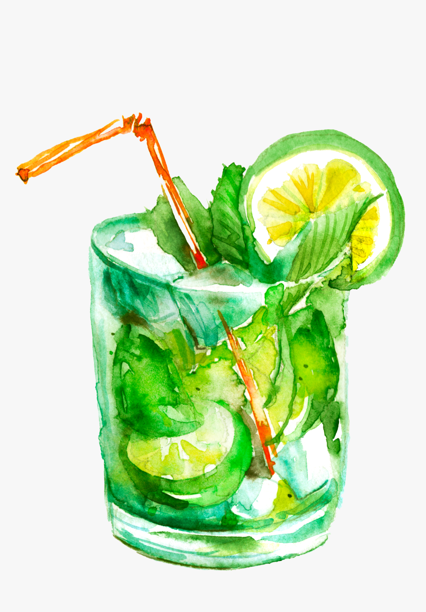 Lime Limegreen Mojito Coctail Watercolors Watercolor, HD Png Download