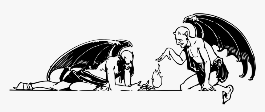 Devils, Two, Fire, Fantasy, Wings, Evil, Demon, Satan - Two Devil, HD Png Download