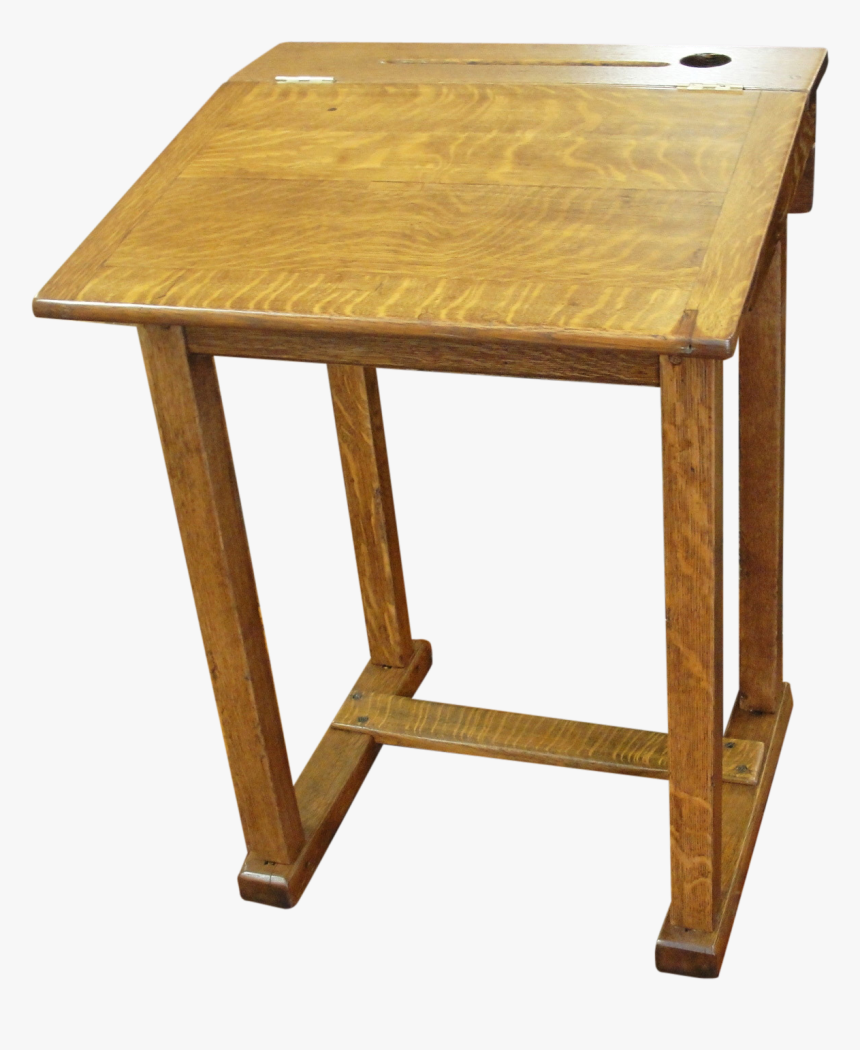 Vintage Oak School Desk Converts From Flat To Slant - Slant Table, HD Png Download